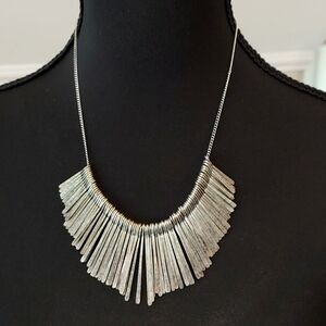 Elegant Textured Silver Toned Graduated Fringe Necklace